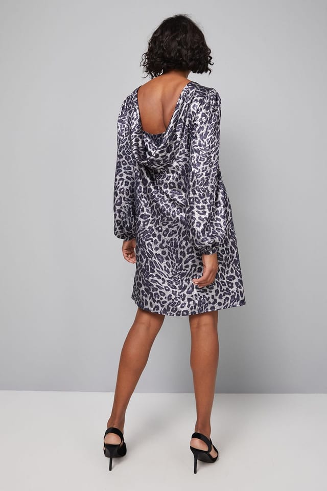 Wallis Wallis Women's Leopard Metallic Cowl Shift Dress in Silver - 3