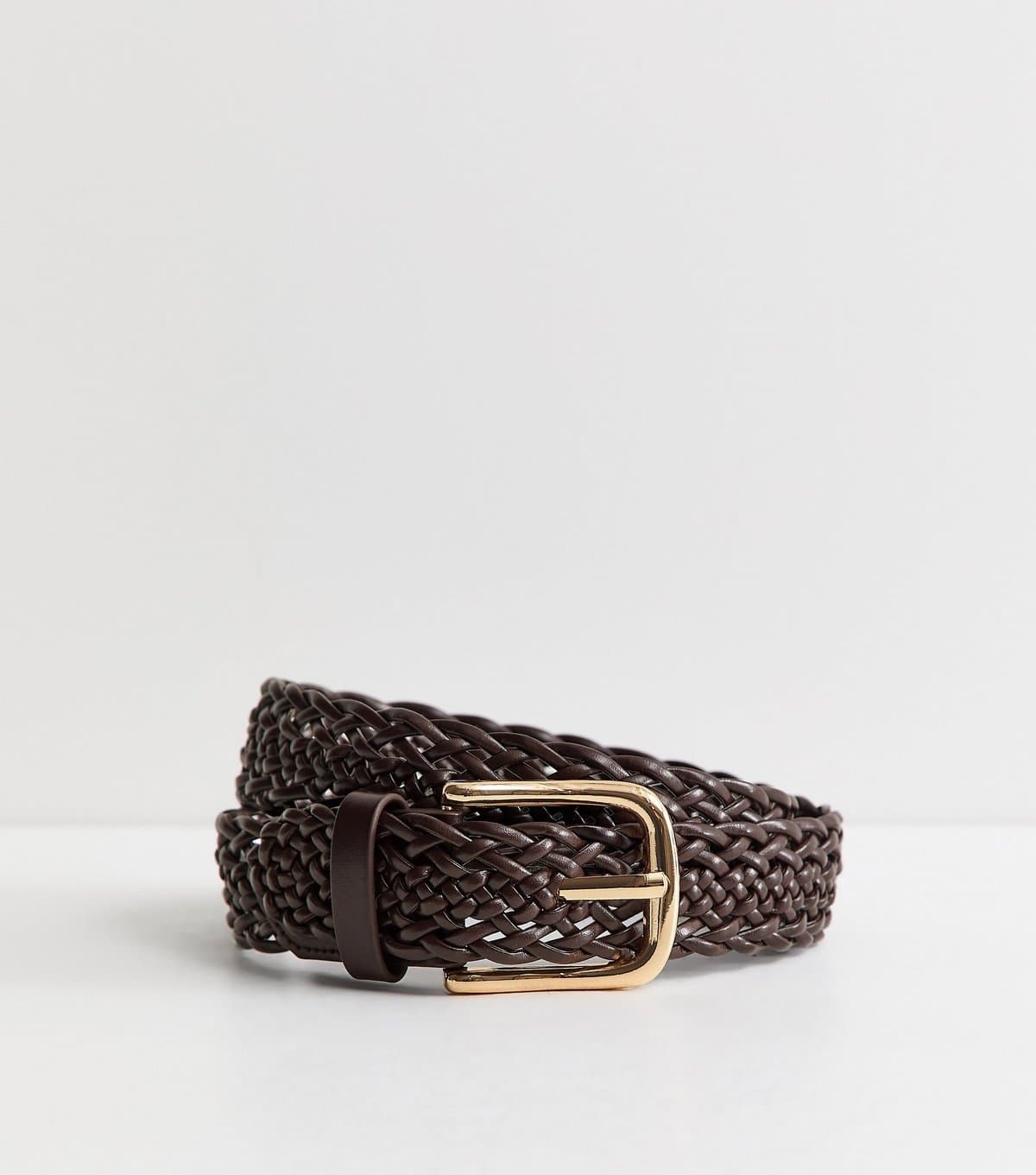 New Look Dark Brown Braided Faux Leather Belt New Look