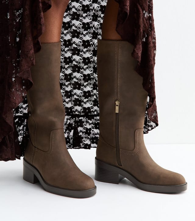 New Look Women's Dark Brown Faux Suede Knee High Boots Vegan New Look - 2
