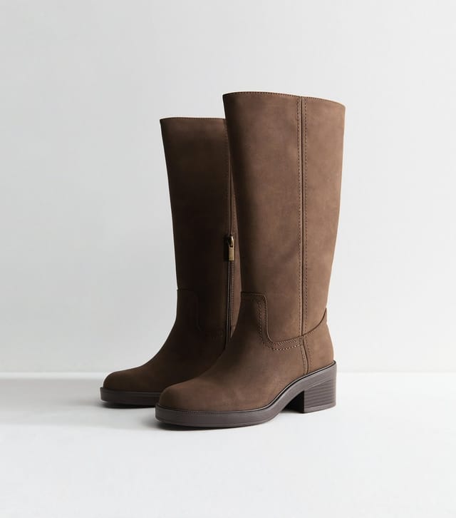 New Look Women's Dark Brown Faux Suede Knee High Boots Vegan New Look - 3