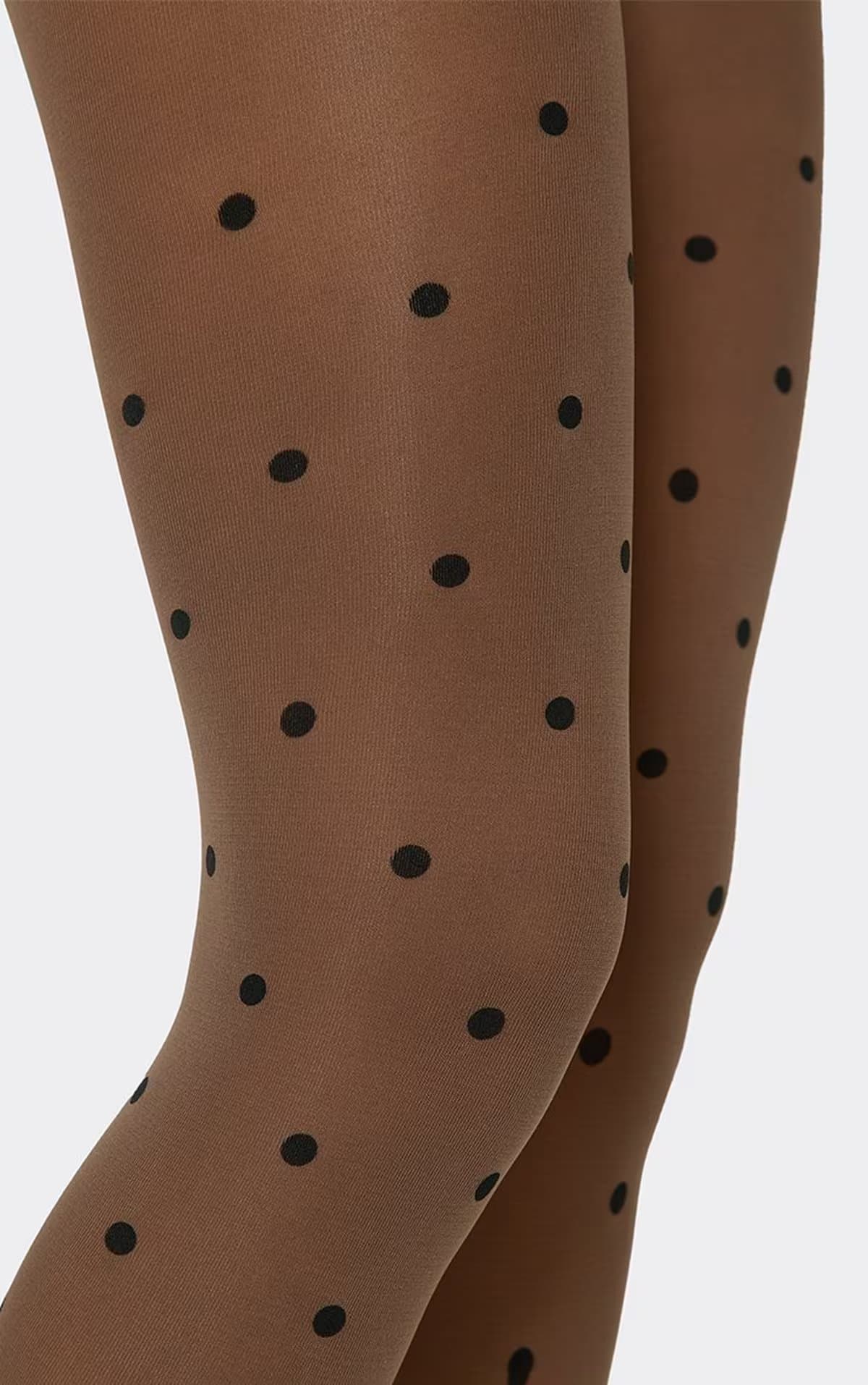 EGO Polka Dot Print Tights In Brown, Women's Size UK 0