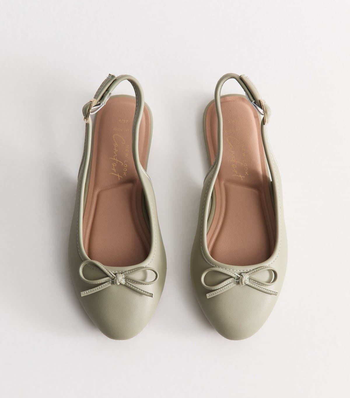 New Look Women's Wide Fit Faux Leather Light Green Slingback Ballet Pumps Vegan New Look