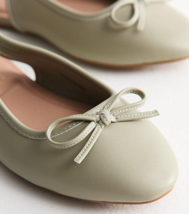 New Look Women's Wide Fit Faux Leather Light Green Slingback Ballet Pumps Vegan New Look - 3