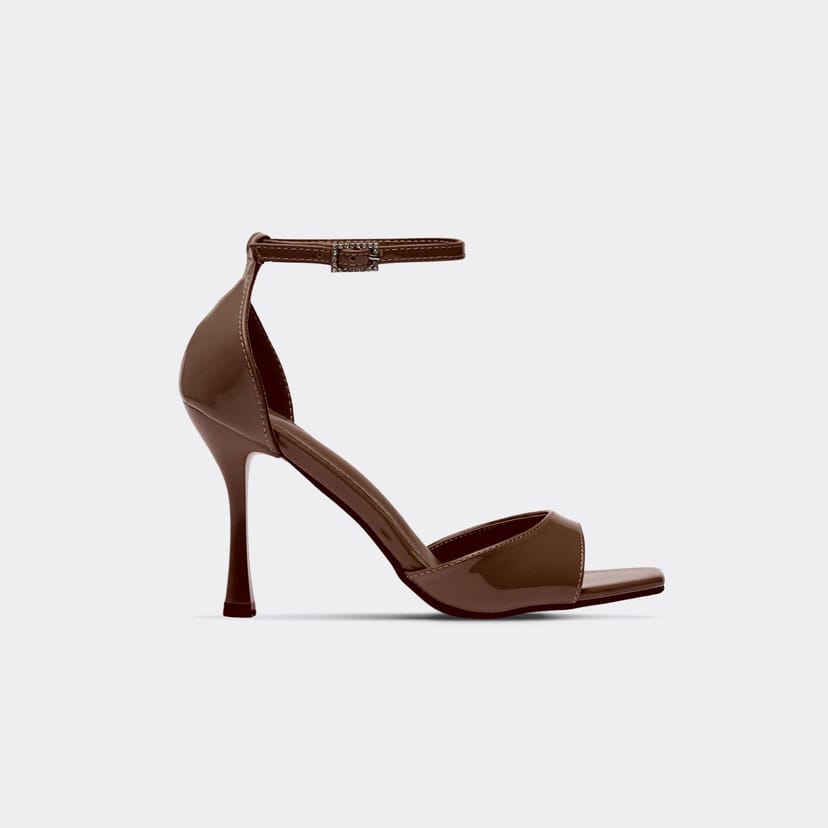 EGO Solar Diamante Buckle Ankle Strap Peep Toe Heel In Brown Patent, Women's Size UK 3 - 1