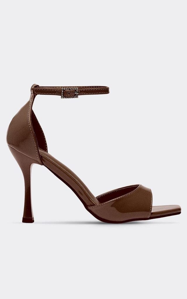 EGO Solar Diamante Buckle Ankle Strap Peep Toe Heel In Brown Patent, Women's Size UK 3 - 2
