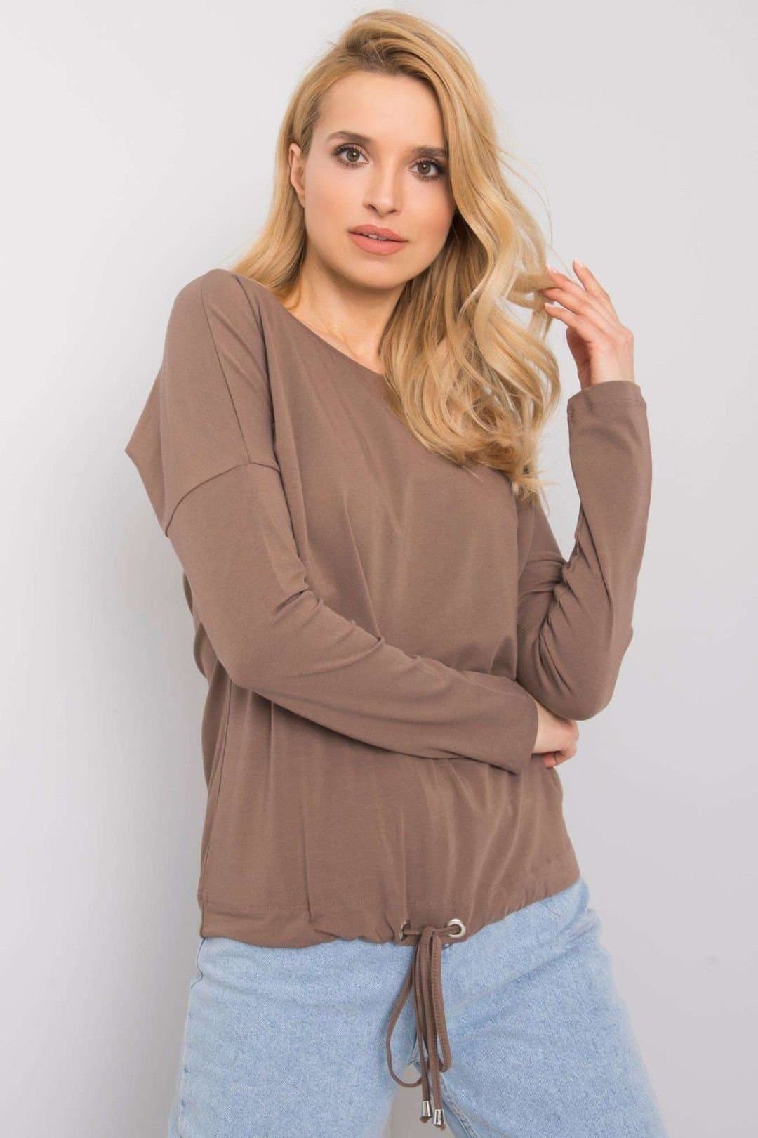 Love Lace Love Lace Women's Straight Cut Long Sleeve Blouse Tie Hem Style 161357 in Brown