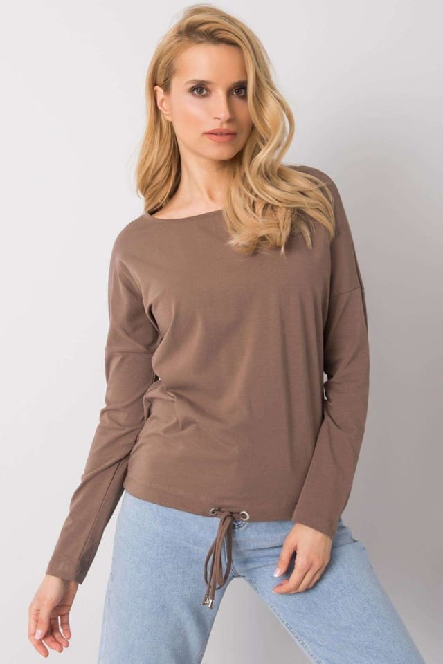 Love Lace Love Lace Women's Straight Cut Long Sleeve Blouse Tie Hem Style 161357 in Brown - 2