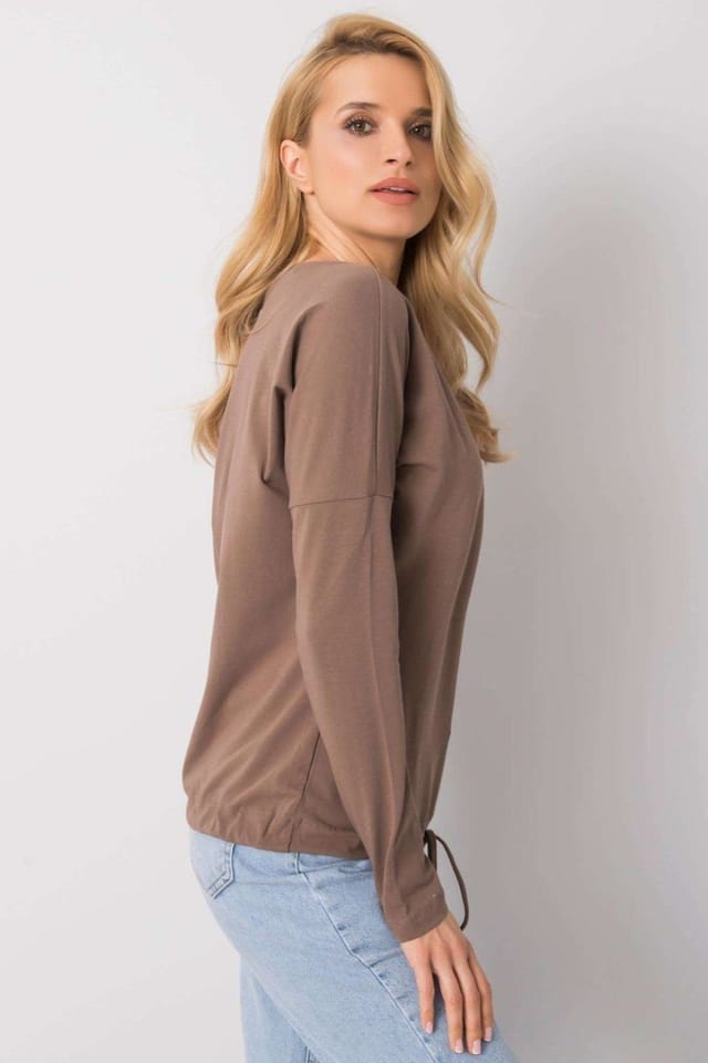Love Lace Love Lace Women's Straight Cut Long Sleeve Blouse Tie Hem Style 161357 in Brown - 3