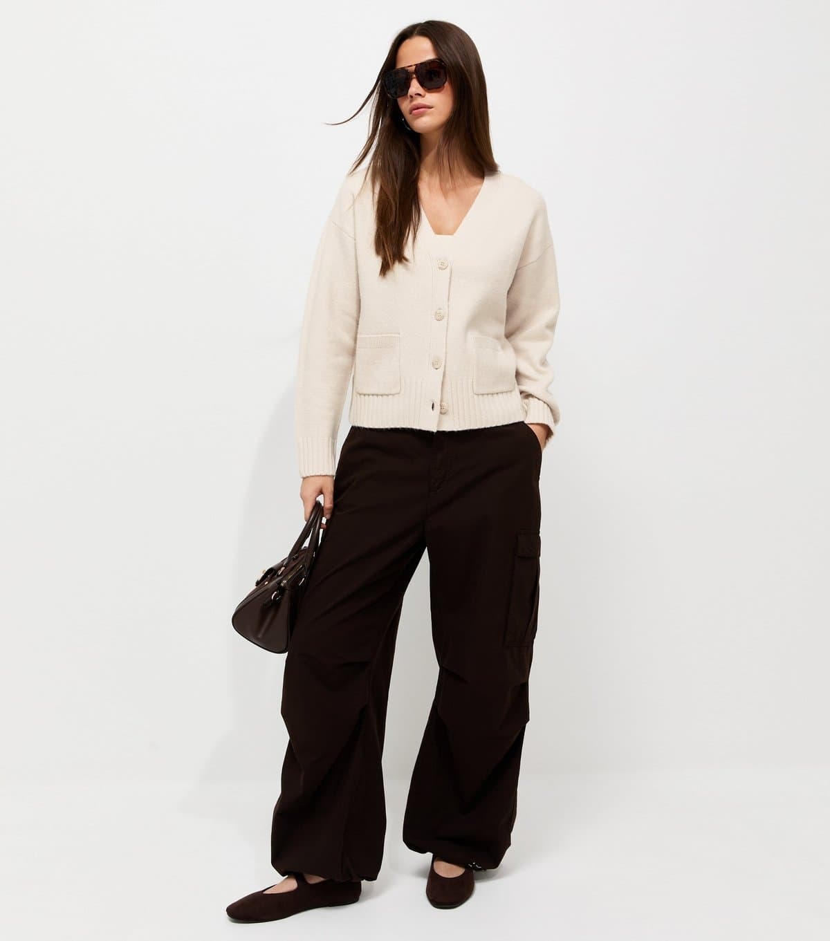 New Look Women's Cream Knitted Meet The Jean Pocket Cardigan New Look