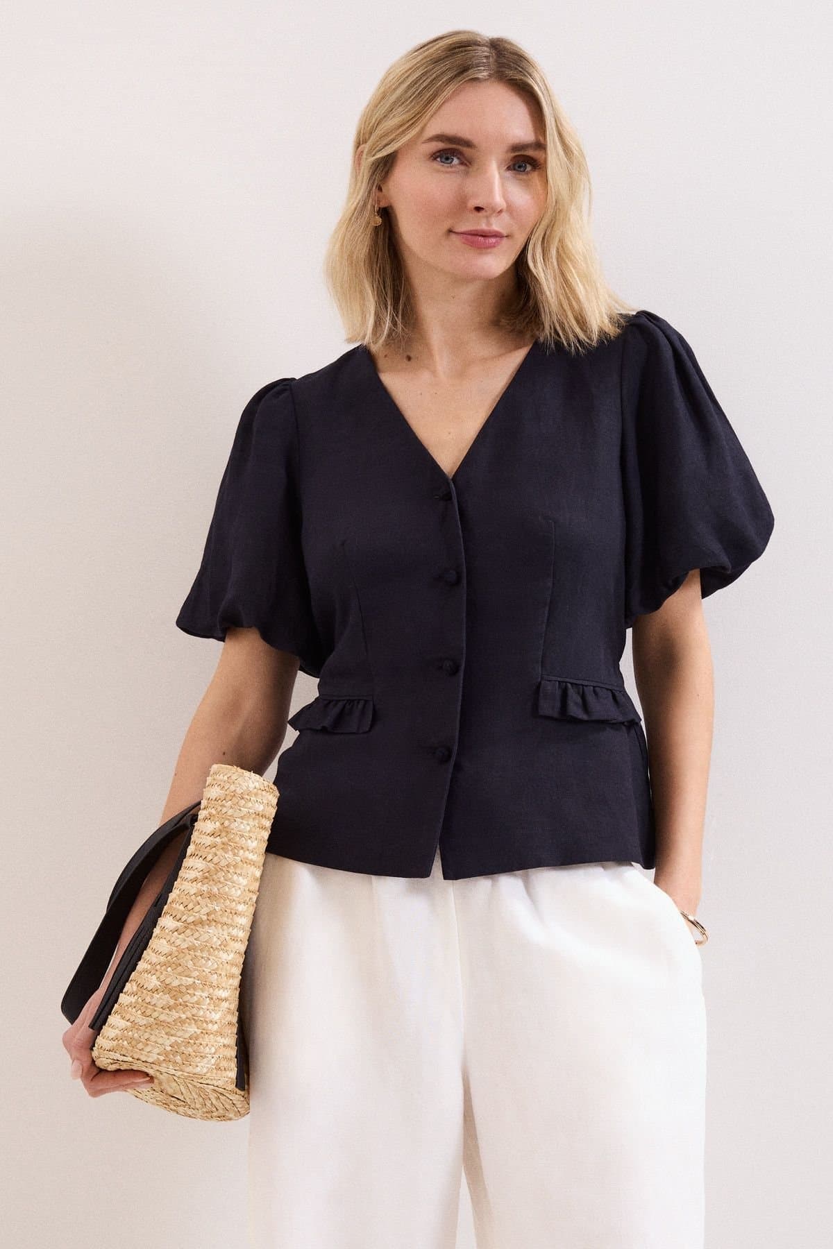 Phase Eight Phase Eight Dark Navy Linen Blouse