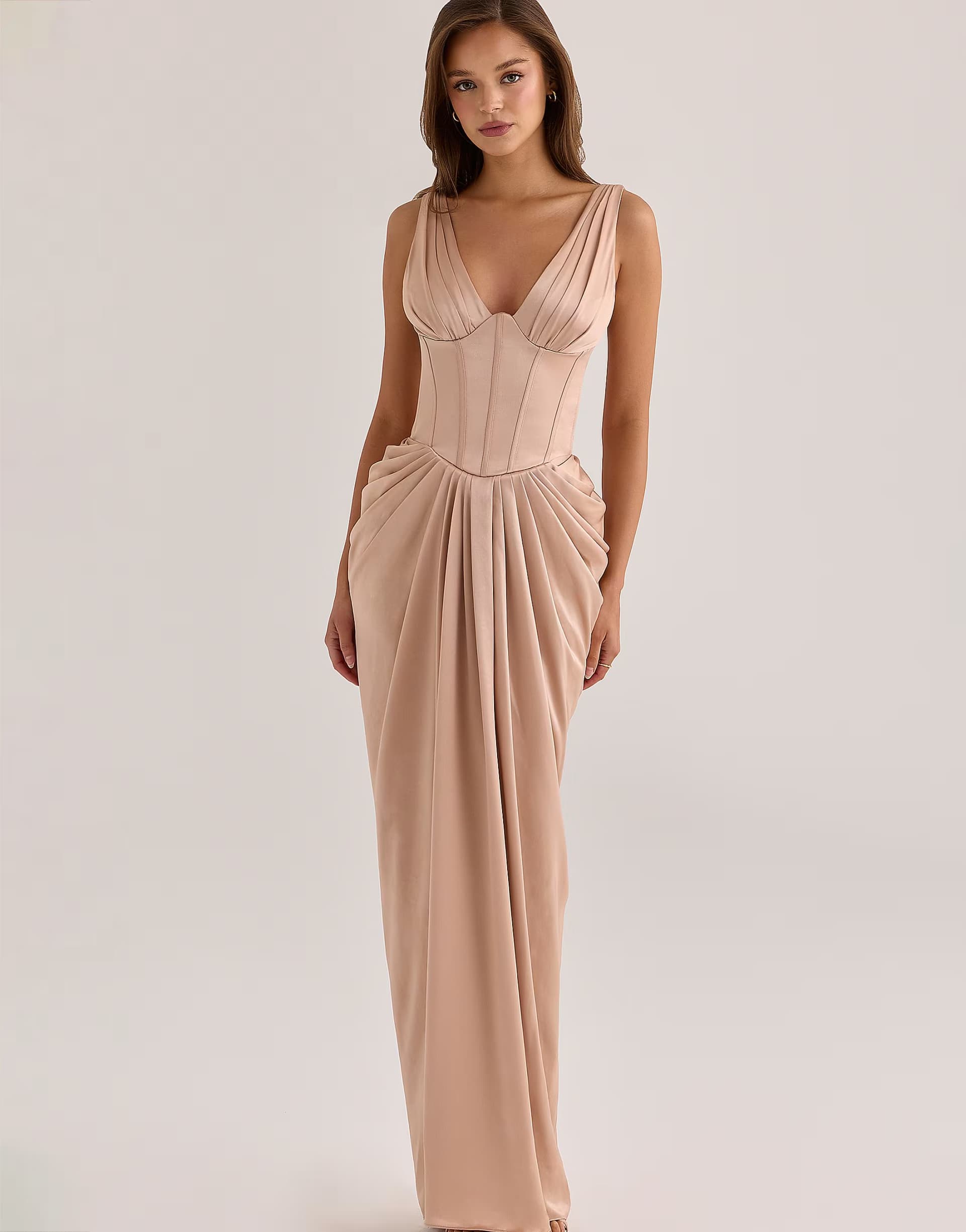 ASOS House of CB Angeline champagne satin corset maxi dress in champagne