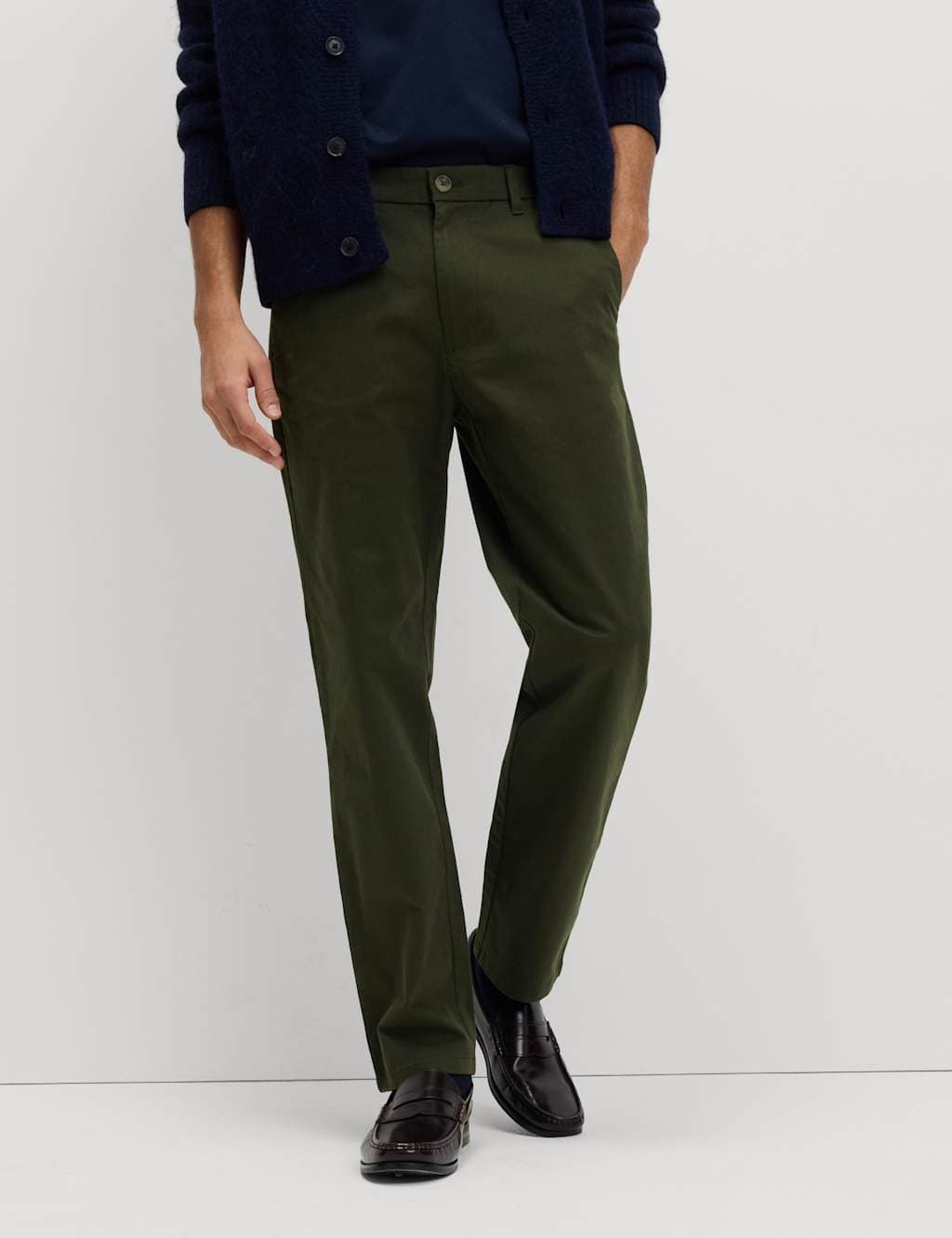 Marks & Spencer M&S Regular Fit Stretch Chinos in Dark Khaki