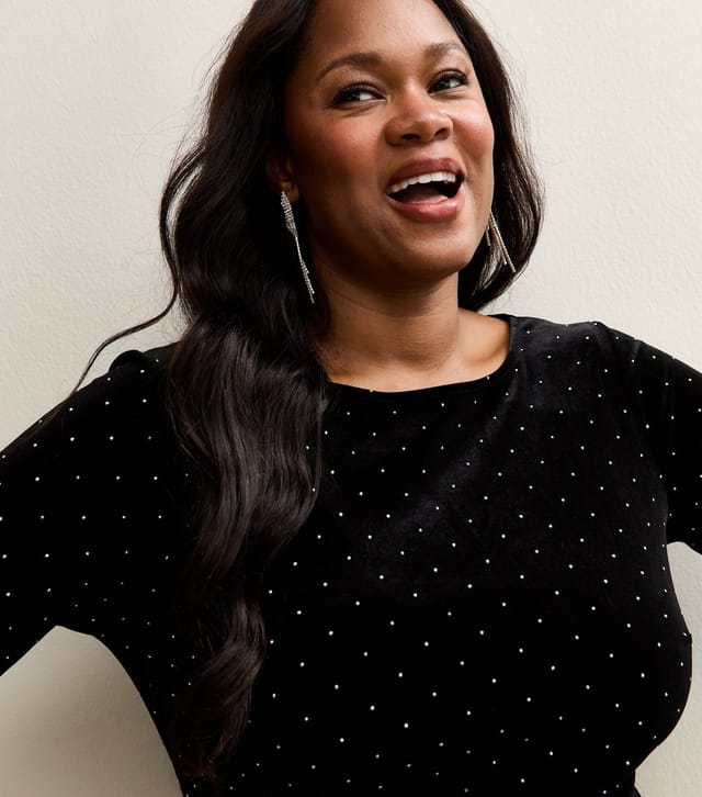 New Look Women's Plus Size Black Velvet Studded Midi Dress Curves New Look - 2