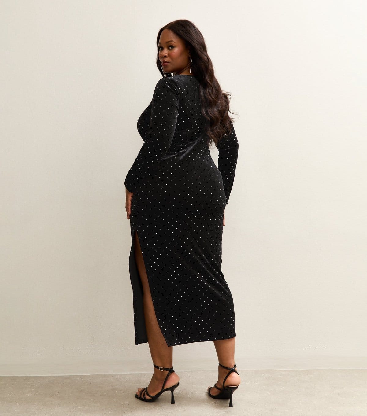 New Look Women's Plus Size Black Velvet Studded Midi Dress Curves New Look - 4