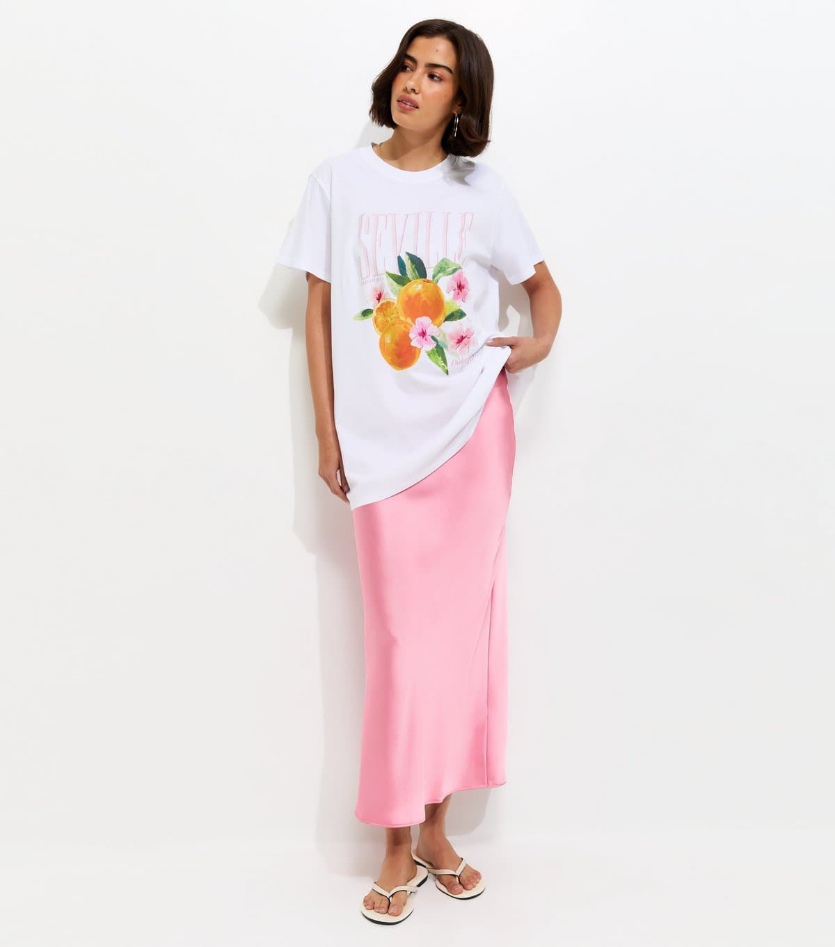 New Look Women's Pink Satin Bias Cut Midi Skirt New Look