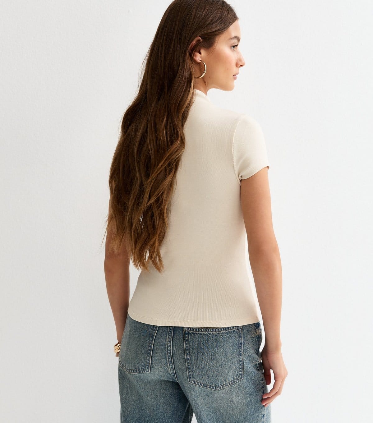 New Look Women's Premium Off White Ribbed Grown On Sleeves Top New Look - 4