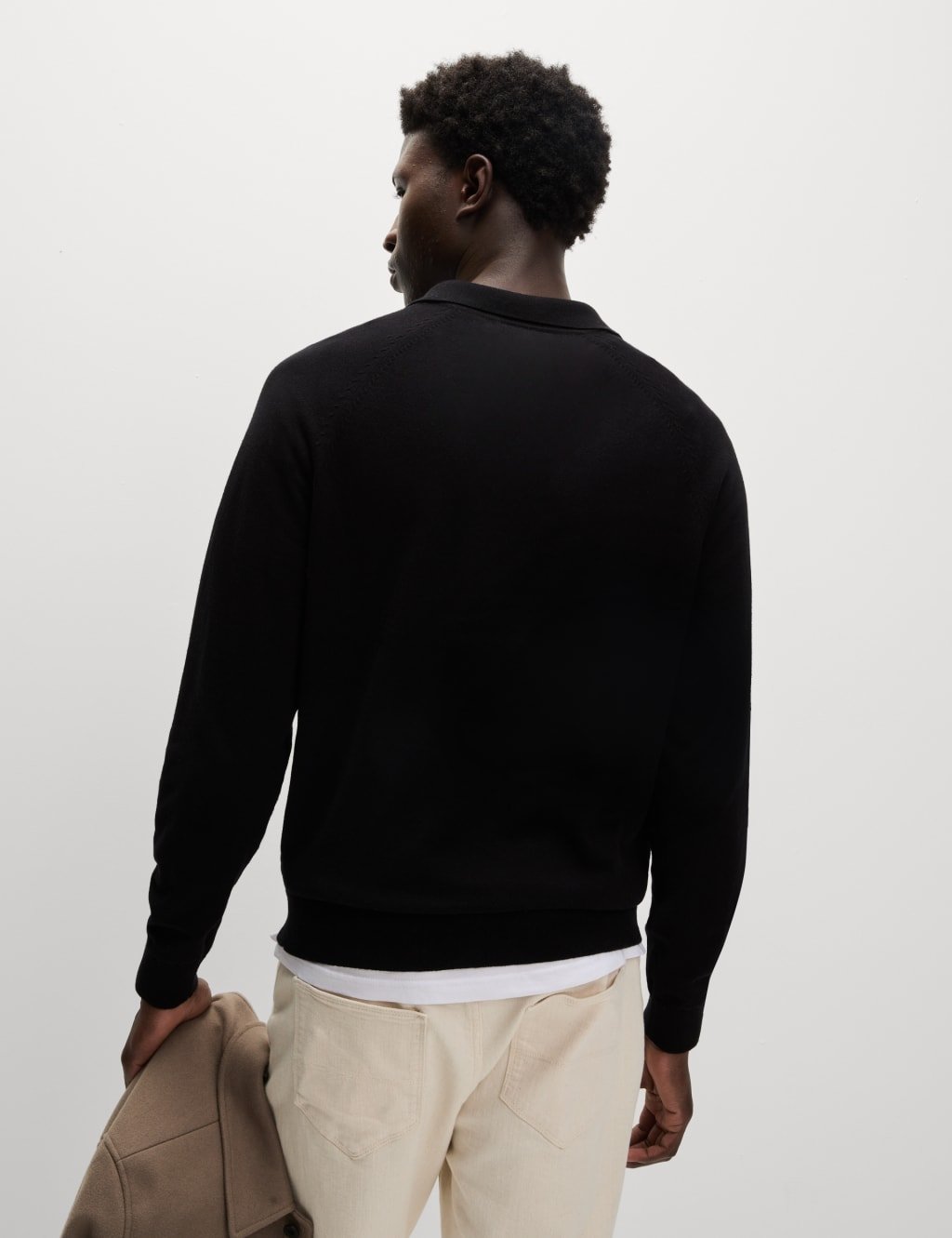 Marks & Spencer M&S Cotton Rich Knitted Polo Shirt Black - 4