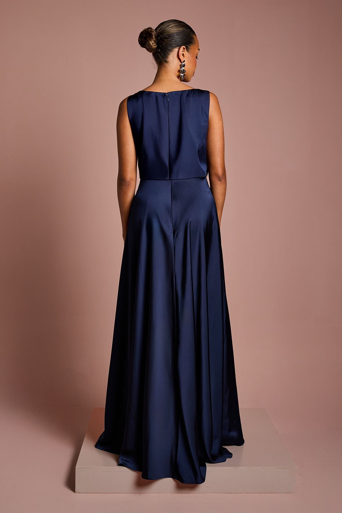 Coast Coast Women's Honoured Petite Sleeveless Cowl Neck Satin Maxi Bridesmaid Dress in Navy - 3