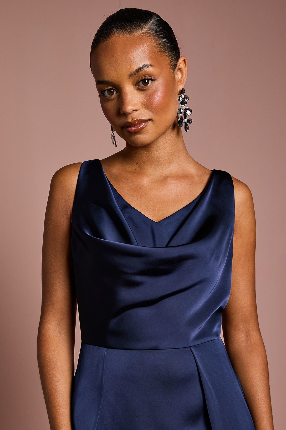 Coast Coast Women's Honoured Petite Sleeveless Cowl Neck Satin Maxi Bridesmaid Dress in Navy - 4