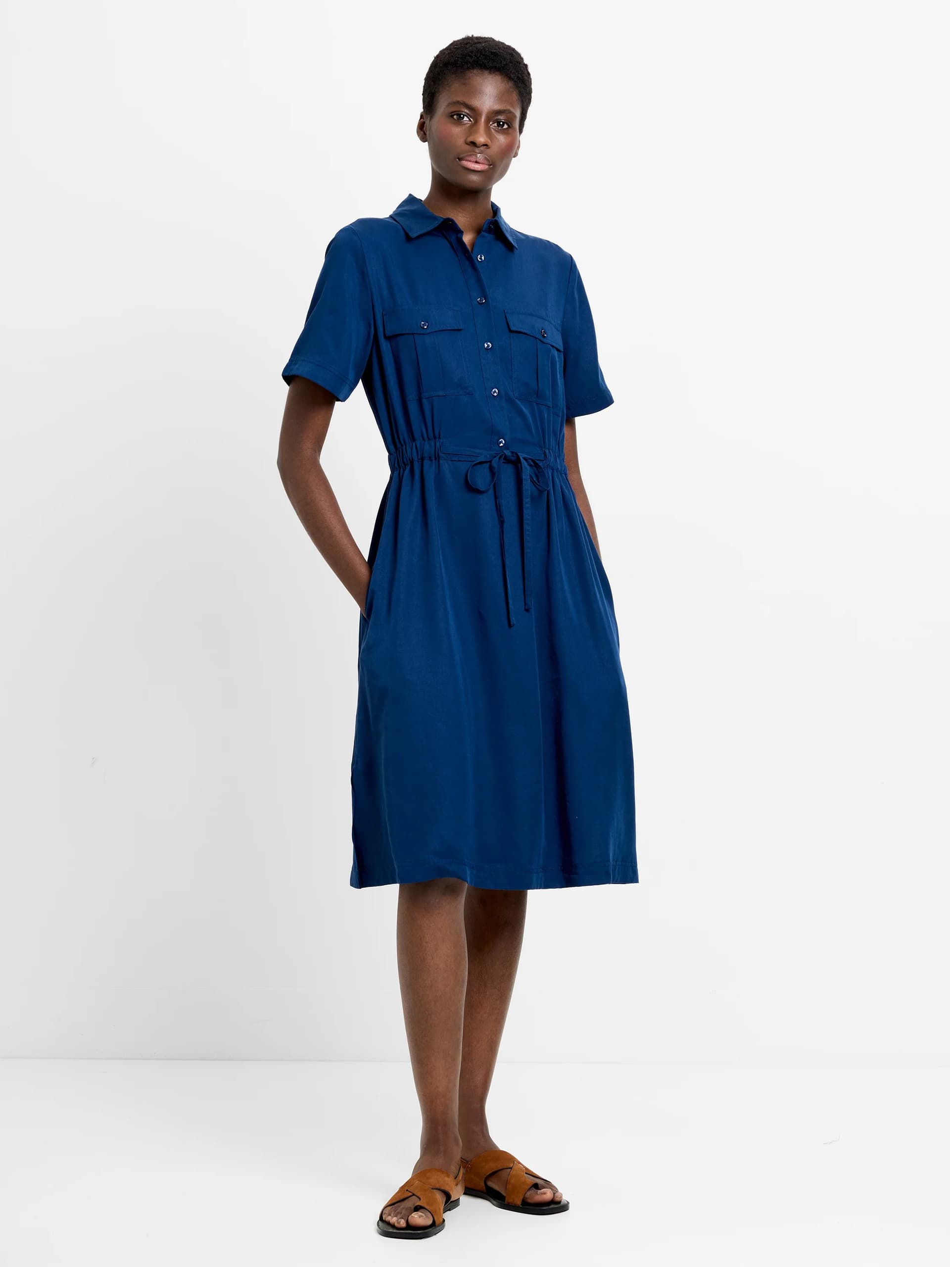 French Connection Pocket Shirt Dress Midnight Blue