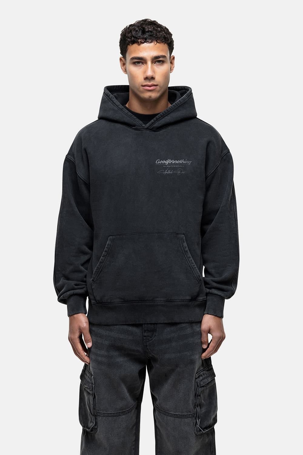 Good For Nothing Good For Nothing Men's Oversized Graphic Back Print Overhead Hoody in Black