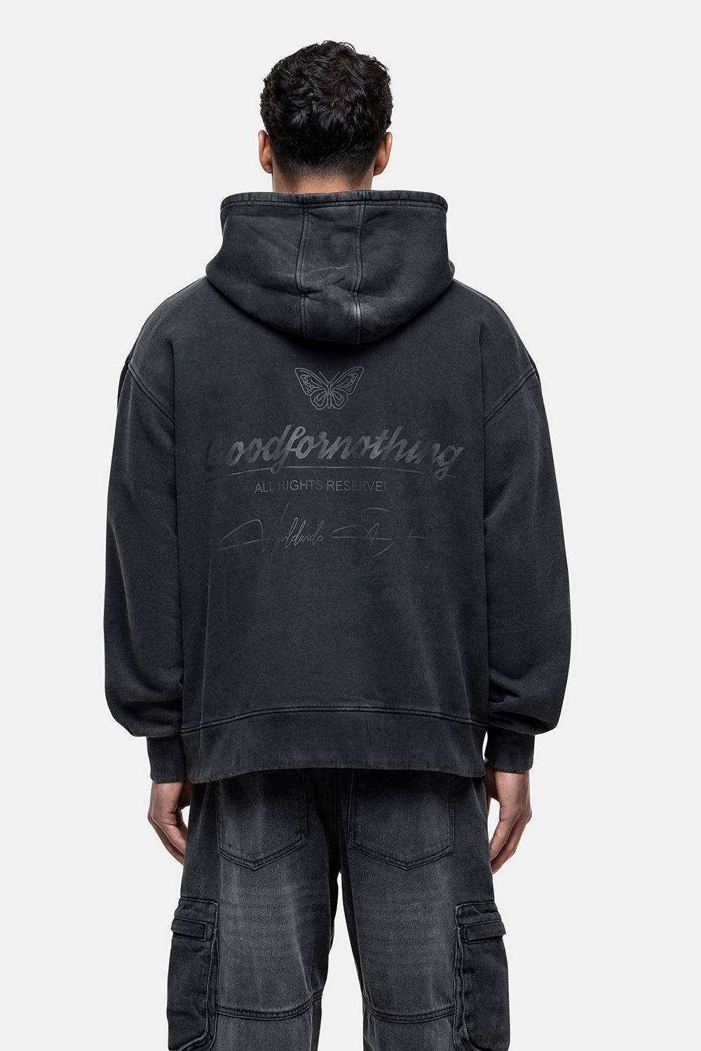 Good For Nothing Good For Nothing Men's Oversized Graphic Back Print Overhead Hoody in Black - 2