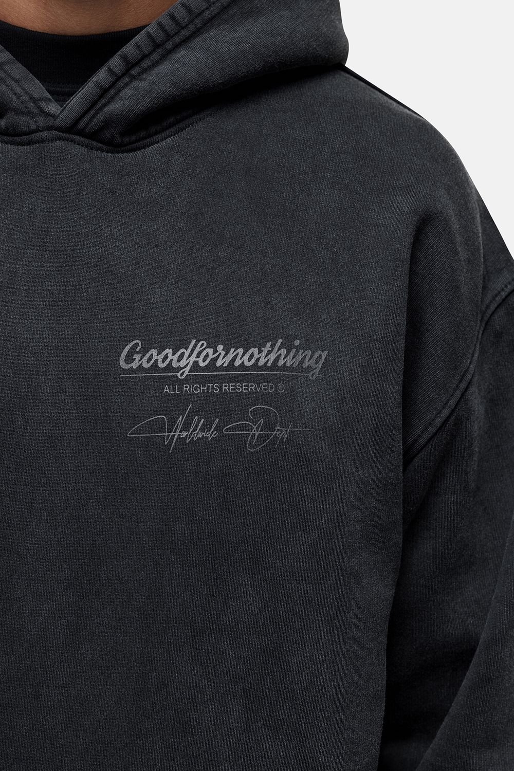 Good For Nothing Good For Nothing Men's Oversized Graphic Back Print Overhead Hoody in Black - 4