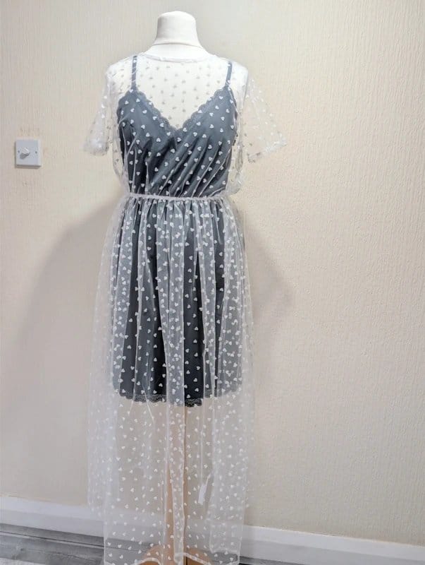 Never Fully Dressed White Heart Mesh Sheer Midi Dress BNWT UK 10