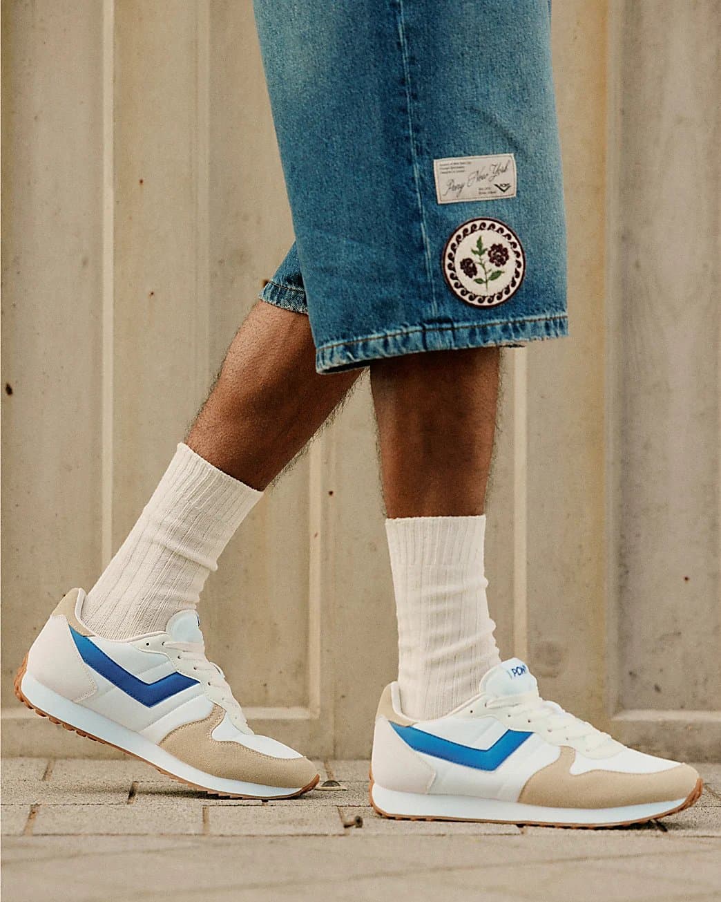River Island Mens River Island Blue Pony Leather Panel Runner Trainers