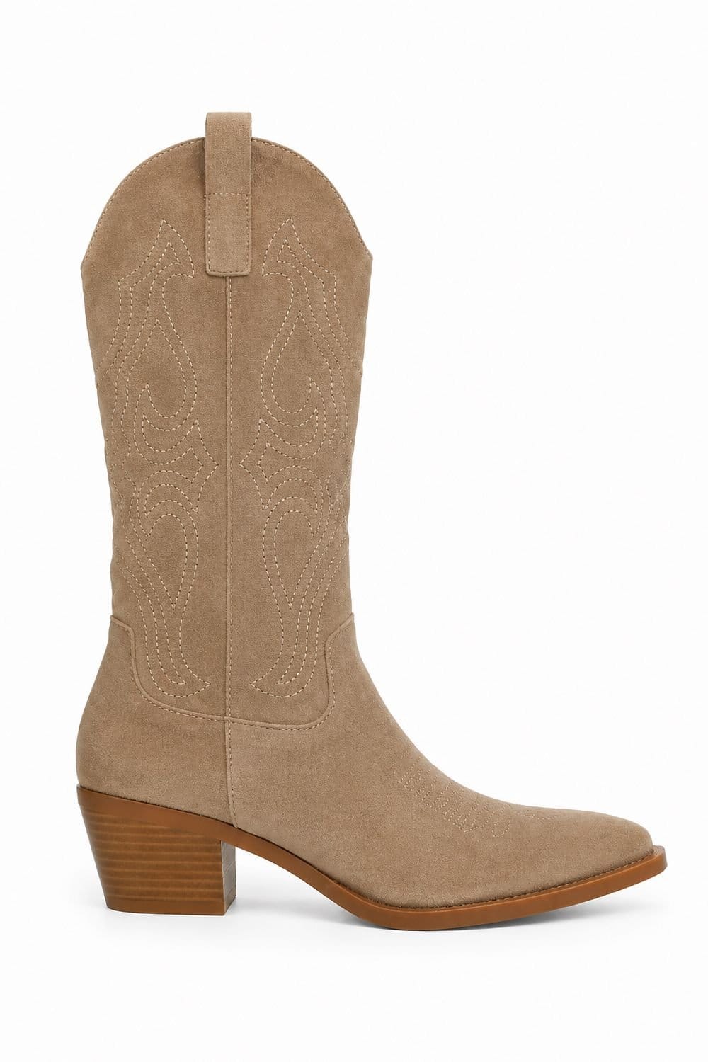 Kiki Shushu Kiki Shushu Women's Faux Suede Embroidered Western Cowboy Boots in Beige - 1