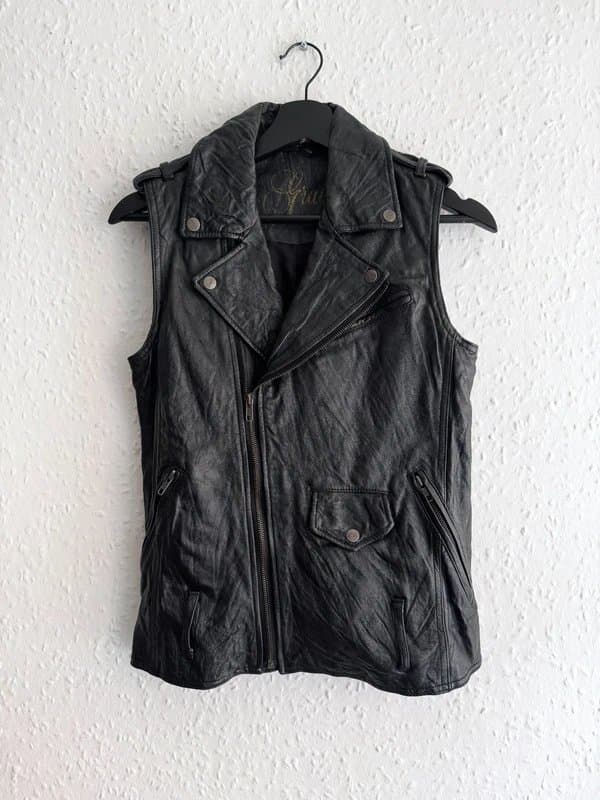 Vintage Vintage Women’s Black 100% Leather Biker Vest - UK 8
