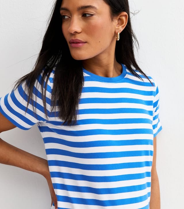 New Look Women's Maternity Blue Cotton Striped Crew Neck T-Shirt New Look - 2