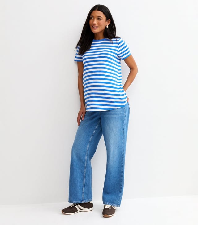New Look Women's Maternity Blue Cotton Striped Crew Neck T-Shirt New Look - 3