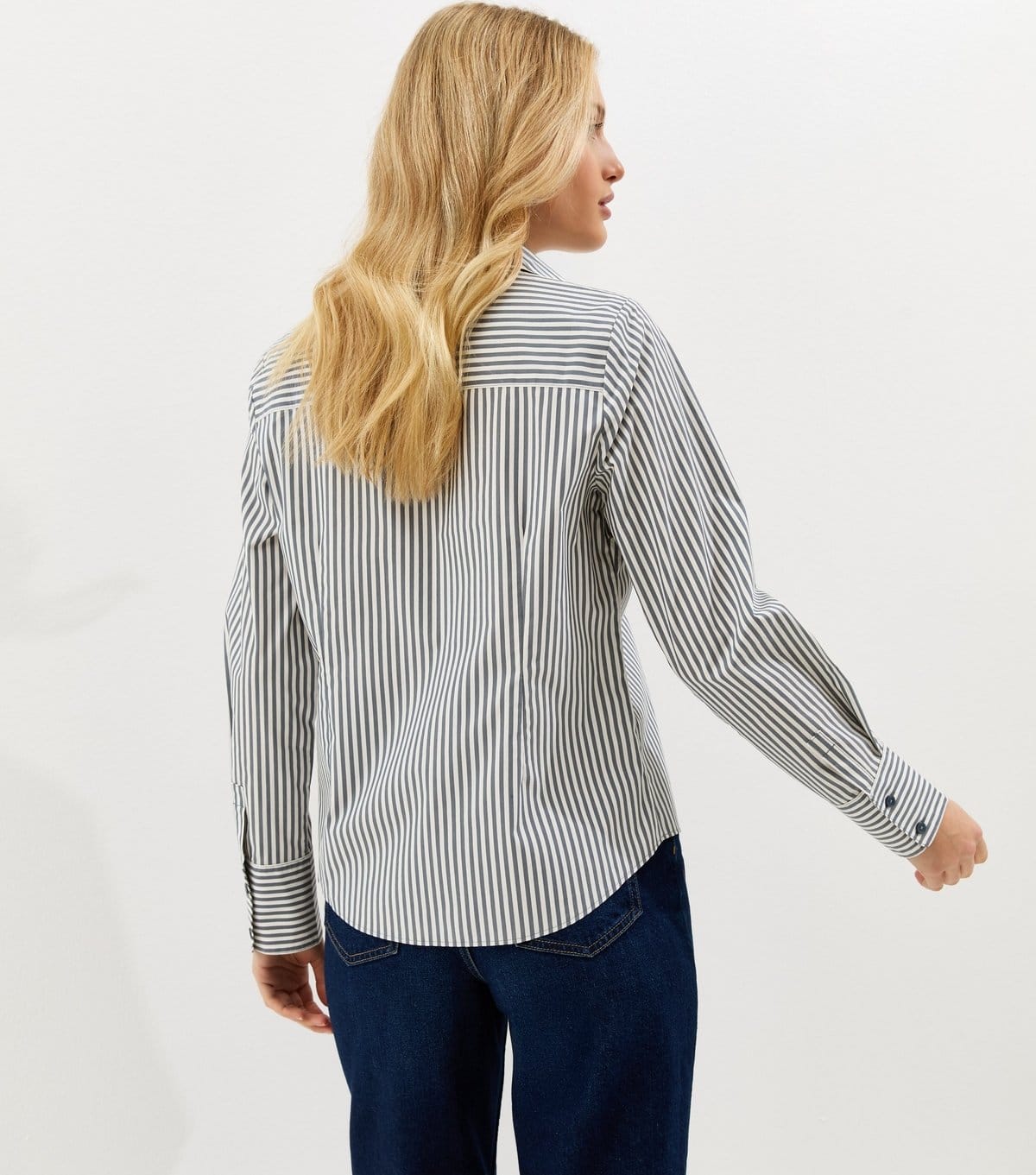 New Look Women's Blue Slim Stripe Curved Hem Shirt New Look - 4