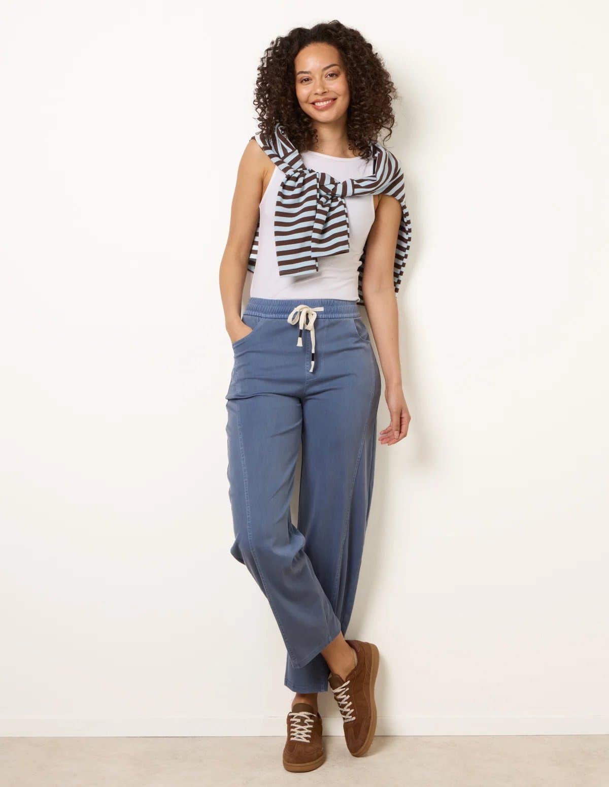 Blue Vanilla Elasticated Waistband Front Tie Stretch Trousers