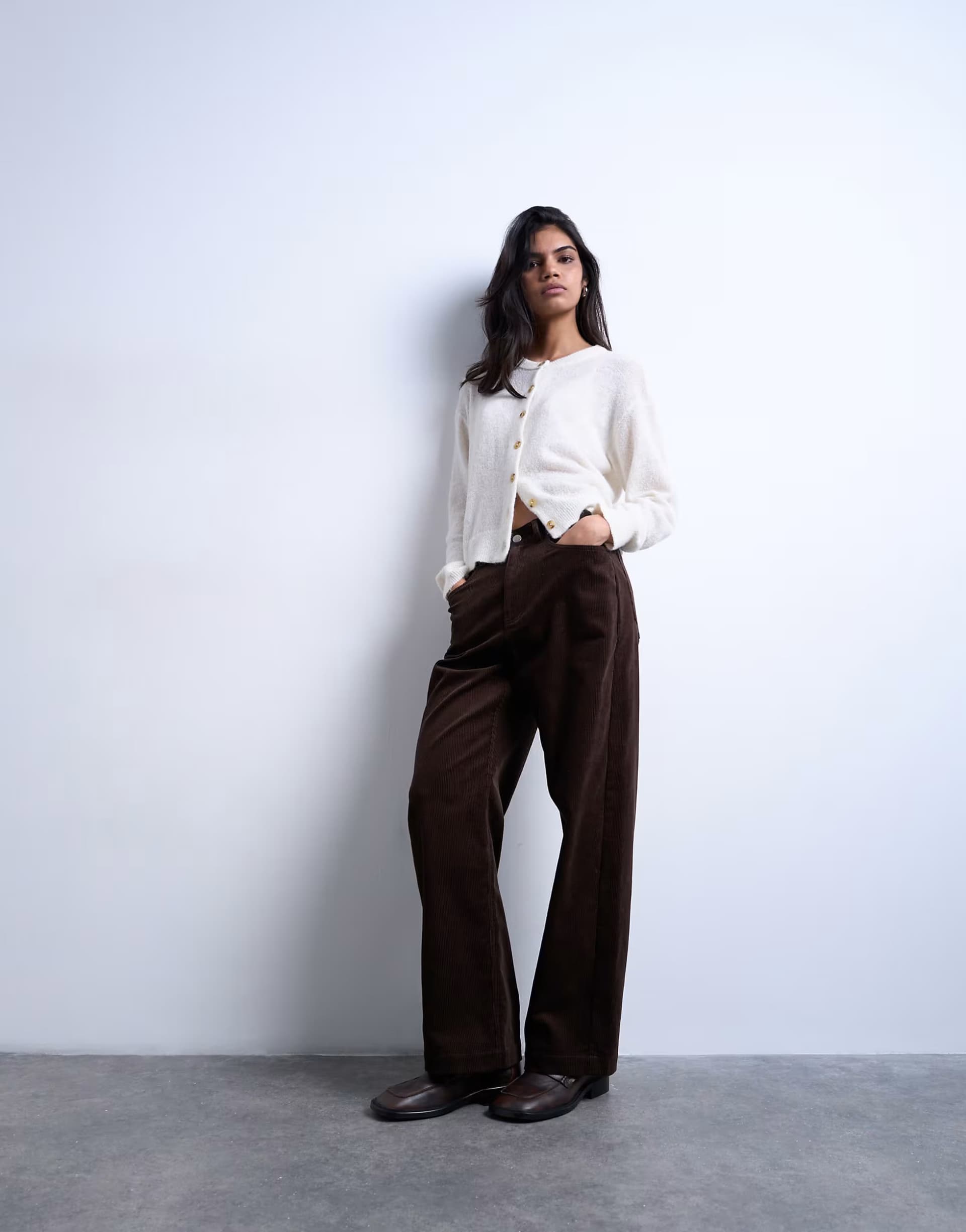 ASOS Topshop cord slouchy low slung trouser in chocolate