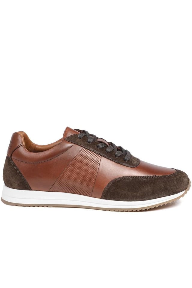 Jones Bootmaker Jones Bootmaker Men's Salvi Wide Fit Leather Trainers in Brown - 2