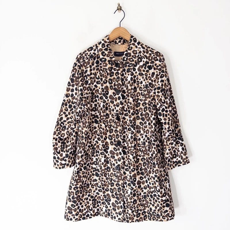 Marks & Spencer M&S Leopard Print Mac Trench Coat Size 14 Beige Brown Single Breasted - 1