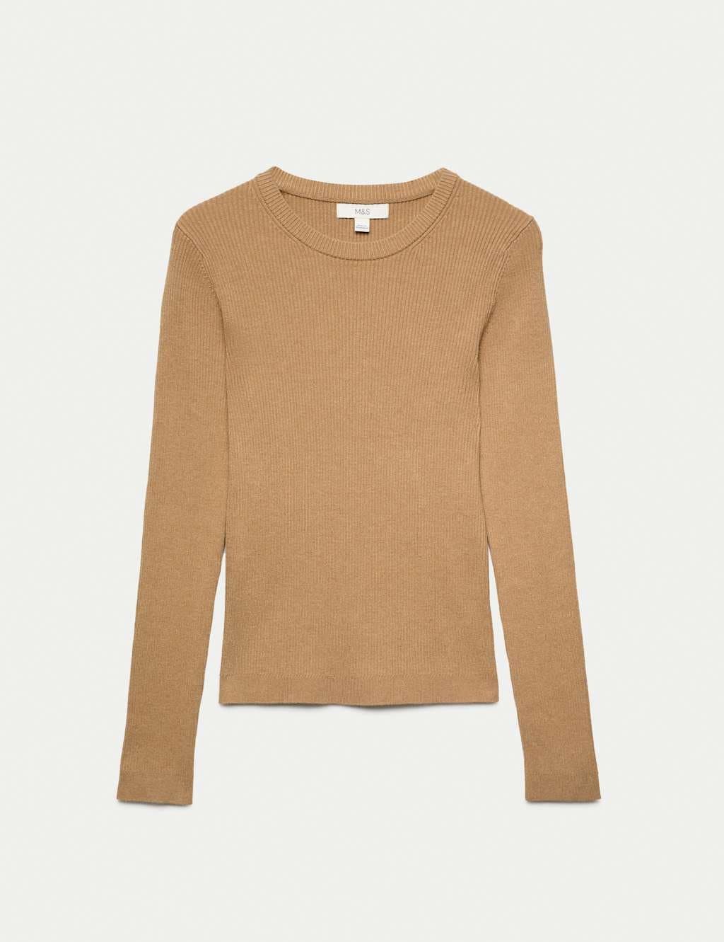 Marks & Spencer M&S Ribbed Crew Neck Fitted Jumper Spice