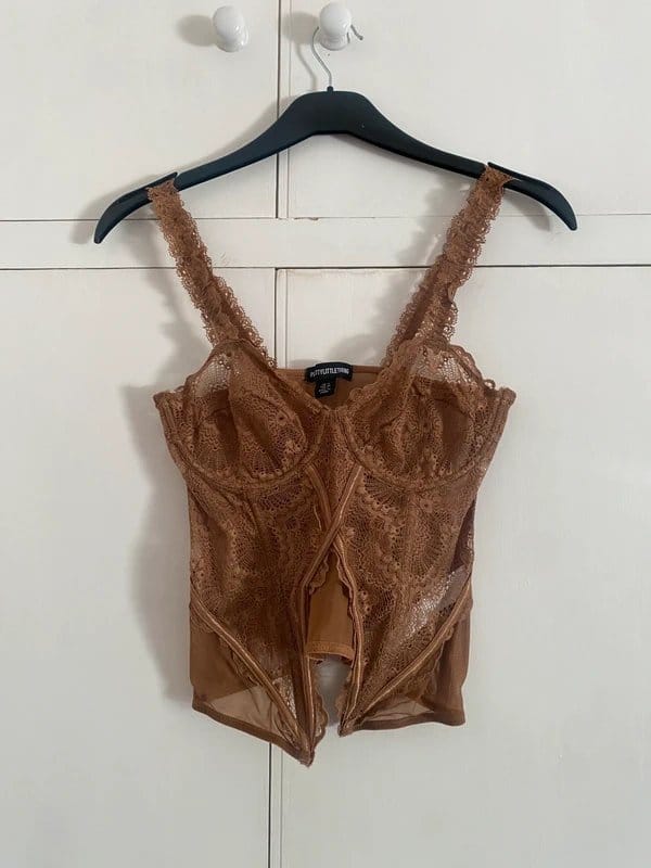 PrettyLittleThing Brown Lace Bustier Corset Top