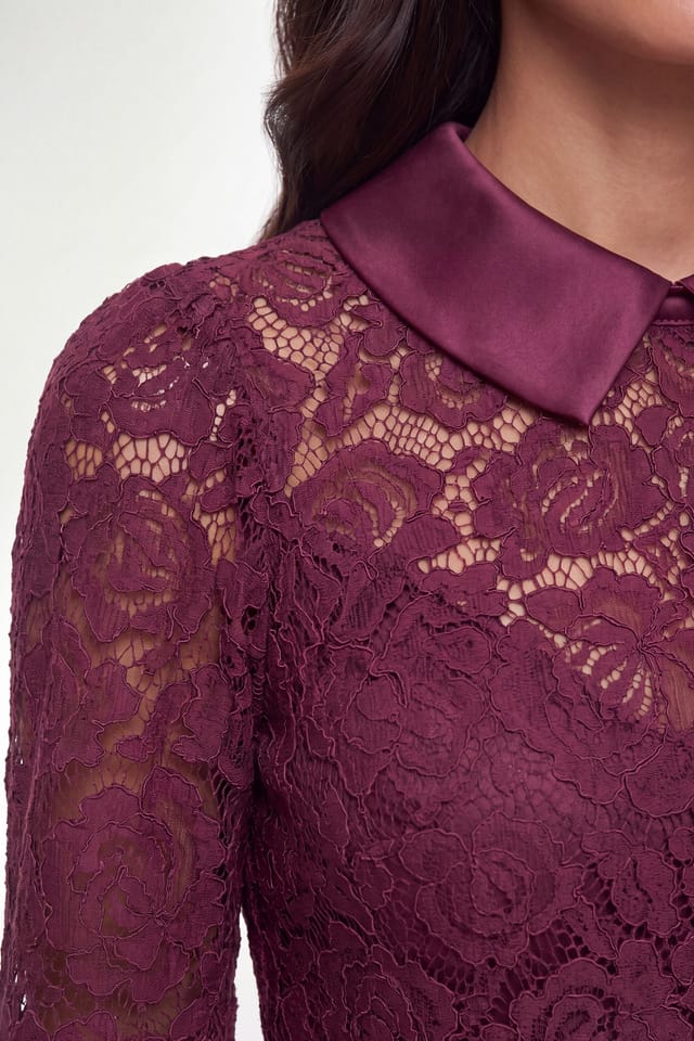 Wallis Wallis Women's Lace Collar Midi Dress in Berry - 3