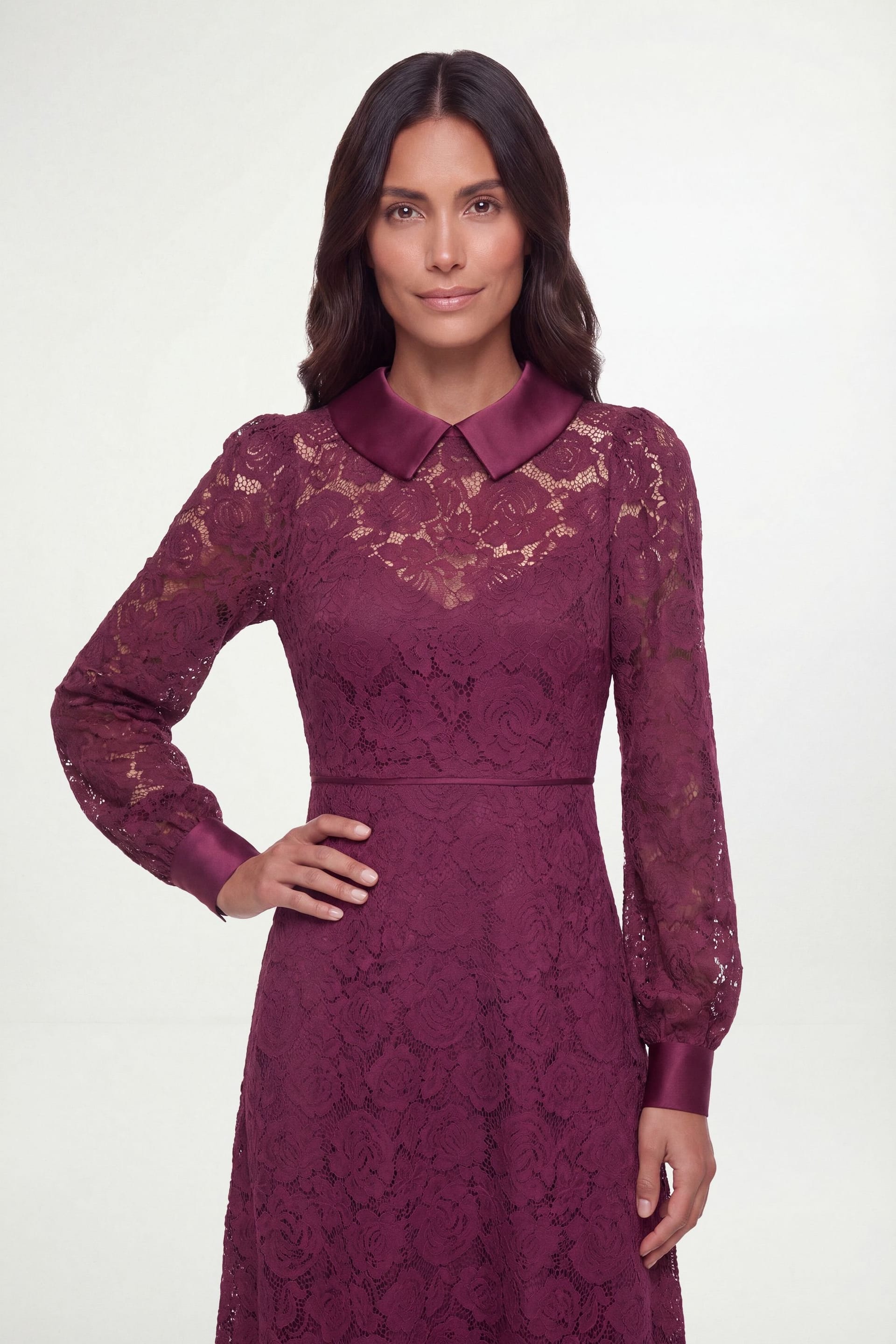 Wallis Wallis Women's Lace Collar Midi Dress in Berry - 4