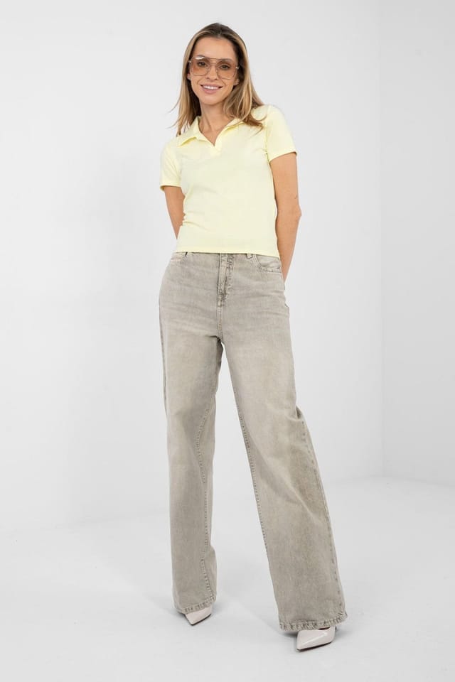 Love Lace Love Lace Women's Classic Viscose Elastane Polo Blouse in Yellow - 2