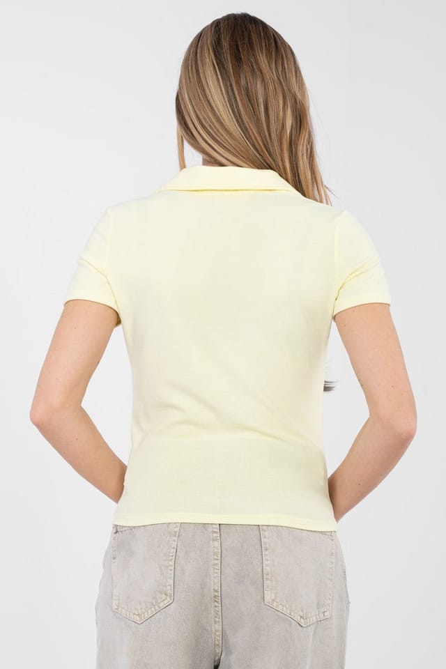 Love Lace Love Lace Women's Classic Viscose Elastane Polo Blouse in Yellow - 3