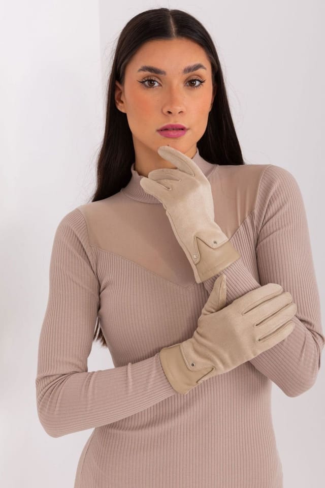 Love Lace Love Lace Women's Embroidered Flower Touchscreen Gloves with Two Material Design in Beige - 3