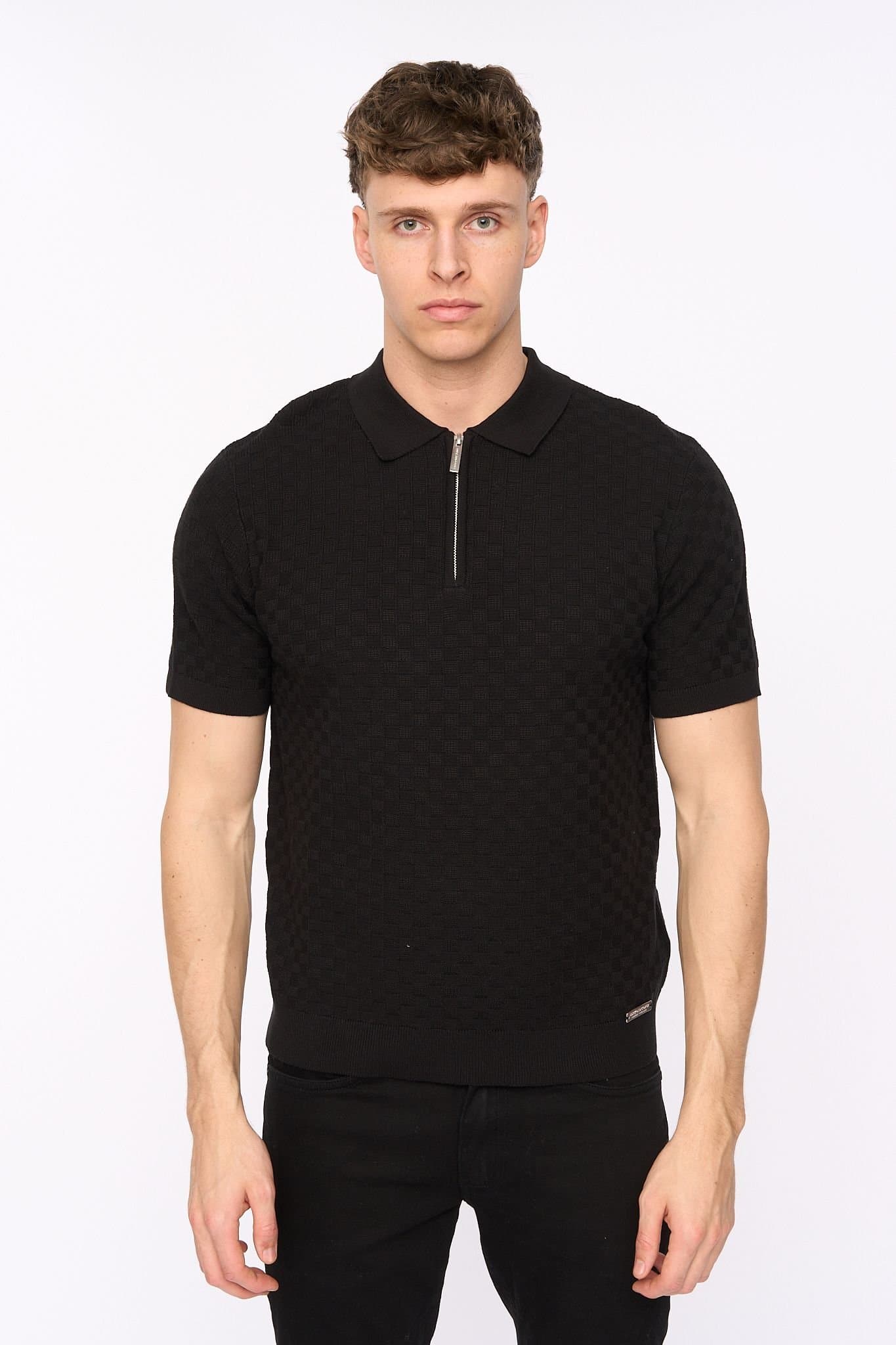 Duck&Cover Duck&Cover Men's Danvers Textured Zip Knit Polo Shirt in Black