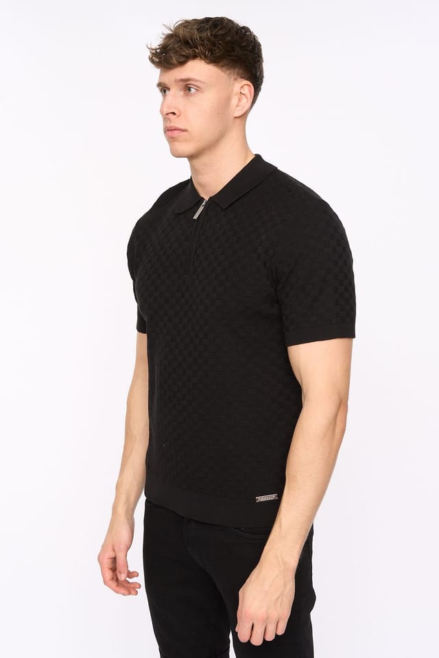 Duck&Cover Duck&Cover Men's Danvers Textured Zip Knit Polo Shirt in Black - 3