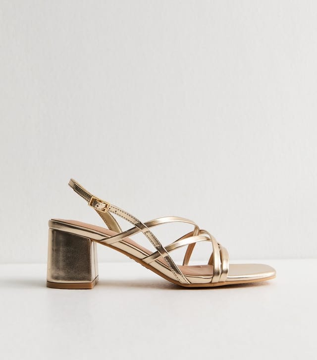 New Look Women's Gold Faux Leather Multi Strap Block Heel Sandals Vegan New Look - 2