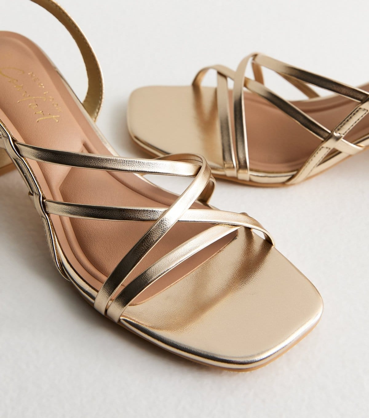 New Look Women's Gold Faux Leather Multi Strap Block Heel Sandals Vegan New Look - 4