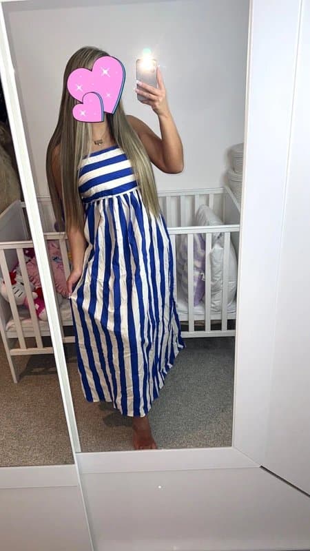 New Look Blue striped flared midi dress